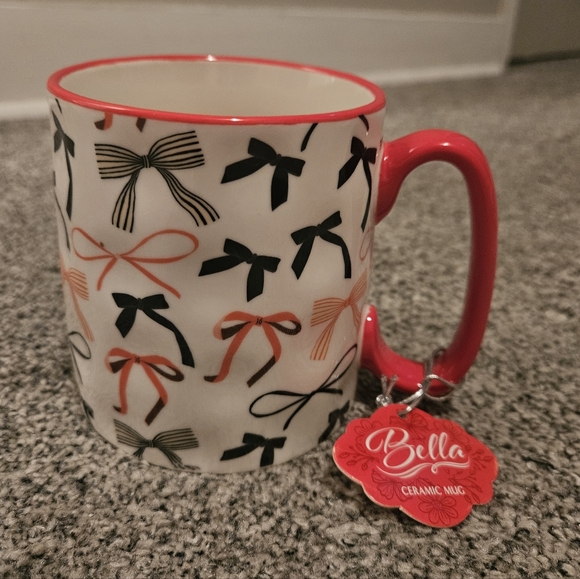 10 Strawberry Street Other - Black & Red Bows Ceramic Mug Valentines Cute Love